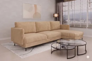 Ecksofa Designersofa HELMER Stoff Vibe Beige Ottomane Rechts