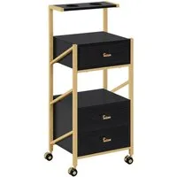MCombo Servierwagen M MCombo Friseurwagen mit 3 Schubladen, Servierwagen, Rollwagen, 0048, mit Ablagen, Föhnhalter, Salon Trolley, Weiß-Gold