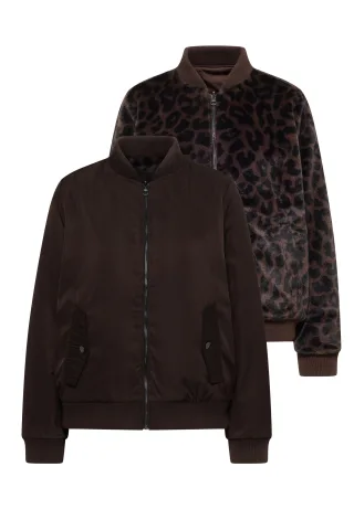 CECIL - Wendbarer Fake Fur Blouson mit Leo-Muster chocolate sauce brown - Gr. - L