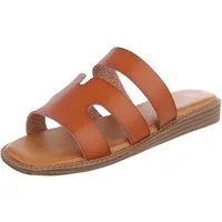 Ital-Design Damen Sandale mit breiten Riemen und bequemer Innensohle Pantolette (91409320) Keilabsatz/Wedge Pantoletten in Camel