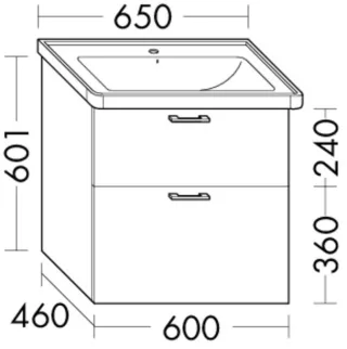 Burgbad Waschtischunterschrank Sys30 PG2 Echo 601x600x460 Anthrazit Hochglanz, WXPV060F0945 WXPV060F0945