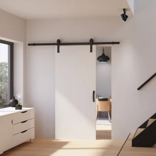 Holzschiebetür 775x2065mm Weiß offene Laufschiene schwarz Komplettset