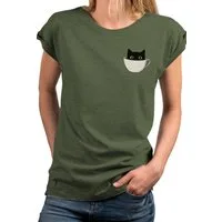 MAKAYA T-Shirt Lustiges Damen-Top mit Katzenmotiv – Katze in Kaffeetasse Print (Weiß, Rosa, Hellgrau, Grün, Dunkelgrau, Blau, Schwarz, 34, 36, 38, 40, 42, 44, 46, 48, 50) Baumwolle