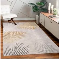 Paco Home Teppich Tuana 218, rechteckig, Höhe: 15 mm, Kurzflor, modernes Blätter Design, Hoch-Tief-Struktur, Wohnzimmer