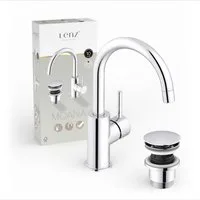 Lenz Waschtischarmatur MOANA Badarmatur mit Pop-Up-Ventil (Armatur mit Pop-Up-Ventil) Easy Clean Pop-Up Ventil, Chrom