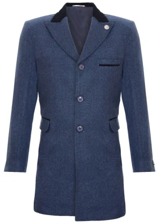Herren 3/4 lange Marine Crombie Mantel Jacke Fischgräten-Tweed-Mantel Peaky Blinder