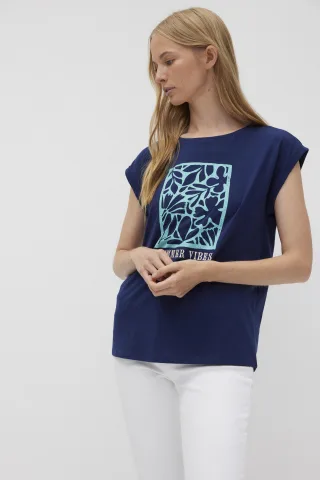 THE FASHION PEOPLE - Frontprint T-Shirt dark ocean print - Gr. - L