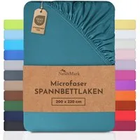 NatureMark Spannbettlaken Mikrofaser Spannbetttuch, Polyester, Gummizug: rundum, viele Größen und Farben Markenware, 200x220 cm, Petrol