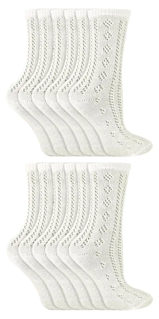 12 Paar Multipack Girls Pelerine Ankle Cotton Socks - Weiß