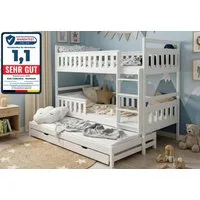 Kids Collective Hochbett 90x200 mit Ausziehbettfunktion Etagenbett Kinderbett zwei Schubladen Kinder 2 Lattenrost Rausfallschutz umbaubar in drei Betten weiß