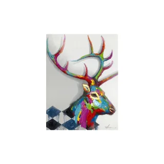 Bunter Hirsch handveredelter Druck auf Leinwand 90 x 120 cm