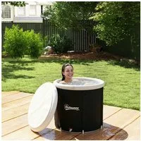 Outsunny Rundpool 280L Eisbad mit 3 Isolierschichten Abdeckung (aufblasbare Eistonne, 1-tlg., Ø78 cm Faltbare Eisbadewanne), für Sportler Anfänger Schwarz