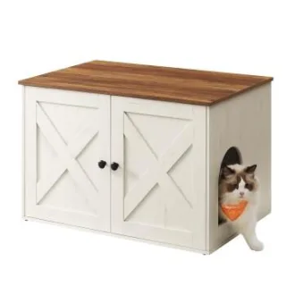 FEANDREA M Katzenklo Schrank Honigbraun-Vintageweiß