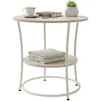 relaxdays Beistelltisch mit 2 Ablage, Creme