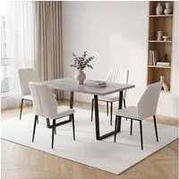 Jiexi Essgruppe Esstisch Set 110x70 MDF Grau Feste Essgruppe mit PU-Leder Stühlen