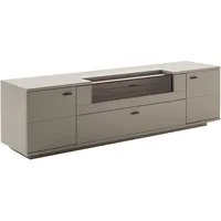 Lomadox Lowboard LIEZEN-05, Grau mit Rückwand in Eiche, Breite 210 cm, Glaselement, montiert