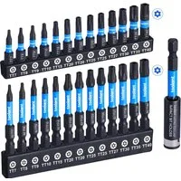 Toolant Bit-Schraubendreher Torx Bit-Set 25/27-tlg Extra-Hart, S2 Stahl, magnetisch, (Schrauberbit-Set, 27-teiliges Set), Torsionszone, CNC-gefräste Spitze, magnetisch