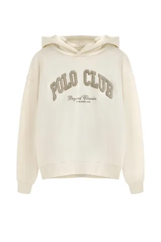 Sweatshirt ecru mit Kapuze und Logo Established 2012 Polo Club