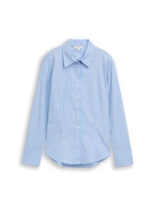 Tom Tailor - Fitted Popeline Hemdbluse blue white poplin stripe - Gr. - 38