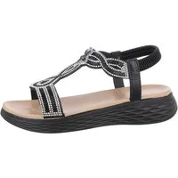 Ital-Design Damen Freizeit Riemchensandalette Keilabsatz/Wedge Keilsandaletten in Schwarz