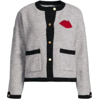 Lands' End Lulu Guinness Strickblazer, Damen,  Grau, Polyester/Nylon/Polyester-Mischung, by Lands' End