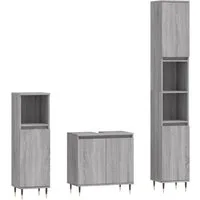 vidaXL Badezimmer-Set 3-tlg. Badmöbel-Set Grau Sonoma Holzwerkstoff, (3-St)