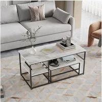 Furnishings Home Couchtisch Rechteck Satztisch Beistelltisch stapelbarer Sofatisch (2-St., Ideal für Wohnzimmer & Büro, Platzsparendes stapelbares Design), Mit Marmormuster Tischplatte, 105 x 52 x 48.5 cm + 60 x 45 x 28 cm