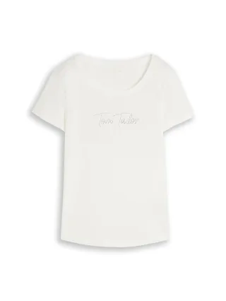 Tom Tailor - T-Shirt mit Glitzer-Logo whisper white - Gr. - XXXL