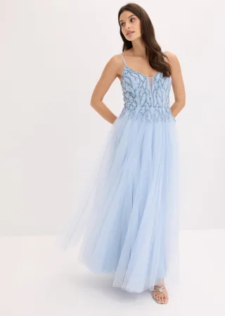 bonprix Abendkleid aus zartem Tüll mit Strasssteinverzierungen, blau, Gr.42, Bezauberndes Maxikleid aus zartem Tüll mit weitem Rock und Strasssteinverzierungen im Oberteil