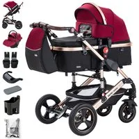 Daliya® Kombi-Kinderwagen BAMBIMO 3in1 Kinderwagen & Buggy mit Auto-Babyschale und Adapter, (XXL-Set inkl. Wickeltasche und Spieltisch, 15-tlg), Babyschale, Airless-Räder, Federung, weiche Matratze, Belüftungssystem