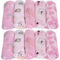 La Bortini Spucktuch 10 Pack Stoffwindeln Spucktücher Baby Mullwindeln Babytücher mix, aus reiner Baumwolle, rosatöne, große Packung