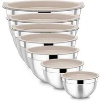LuxusKollektion Rührschüssel Rührschüssel Edelstahl Set 7 tlg. mit luftdichtem Deckel Khaki