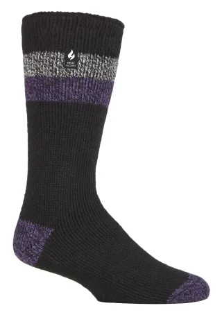 Wärmehalter - Extra dicke Herren-Thermosocken für den Winter | Warme flauschige Fleece-Isoliersocken | Geschenke für Männer - Schwarz / Lila (Lindos)