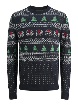 JACK&JONES - JJXMAS ANDREW KNIT CREW NECK Sky Captain - Gr. - S