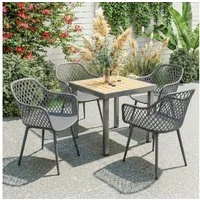 Outsunny Gartenstuhl Balkonstühle aus Kunststoff mit Armlehne Rückenlehne (UV-beständige Terrassenstühle, 4 St), bis 120 kg belastbar für Hinterhof, Garten, Balkon Dunkelgrau