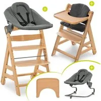 Hauck Hochstuhl Alpha Move Natur Newborn Set, Babystuhl ab Geburt inkl. Aufsatz für Neugeborene, Tisch, Sitzauflage