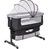 JEOBEST Baby-Reisebett 3 in 1 Babybett und Babywiege, Beistellbett Höhenverstellung, Kinderbett mit Rollen, Moskitonetz, Lagerungstasche und Matratze