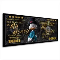 Artedinoi Leinwandbild Pop Art Duck 100 Dollar Schein Leinwandbild Wandbild Kunstdruck XL Wan, Comic-Ente mit 100-Dollar-Schein