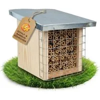 BEESI Insektenhotel mit Metalldach & Schutzgitter, Nisthilfe aus Bambus & Schilf, 4-8mm, (Packung)