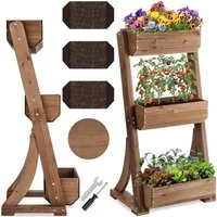 tectake Blumentopf Vertikalbeet Flora, lackiertes Holz, inkl. Pflanzvlies, wetterfest und standsicher