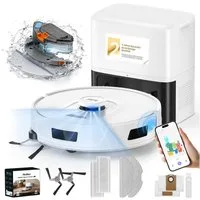 Redkey Saugroboter 25000 Pa 2026 Saugroboter mit Wischfunktion und Absaugstation AI App, 880 W, mit Beutel, mit Staubabsaug-undSelbstreinigungsfunktion, Appsteuerung