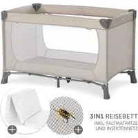 Hauck Baby-Reisebett Dream'n Play - Beige 120x60, Kinderreisebett mit Matratze (6 cm Höhe), Moskitonetz & Tasche faltbar