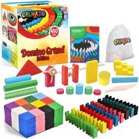 Calmado Spielesammlung Domino Steine Spiel aus Holz Dominosteine im Set + Tasche + Anleitung