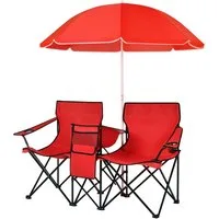 COSTWAY Campingstuhl, mit Sonnenschirm, Getränkehalter & Kühltasche, faltbar