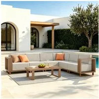 PHI VILLA Gartenlounge-Set, (Rattan Gartenmöbel Set Balkonmöbel, Allwetter Gartensofa Terassenmöbel Außen mit Dicken Weißen Kissen), Lounge Möbel Outdoor Sofa Sets für Garten und Terrasse