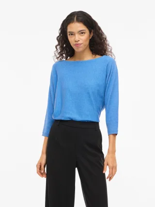 Vila 3/4 Arm-Pullover "VIMALU BOATNECK 3/4 SLEEVE KNIT TOP-NOOS" Materialmix, loose fit