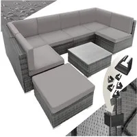 tectake Loungeset Rattan Lounge - wetterfestes Gartenmöbelset, (Sitzgruppe Venedig, 8-tlg., in Grau), abnehmbare, wasserabweisende Kissen