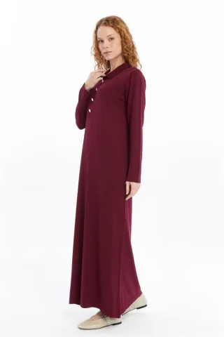Damen Hemd Kragen Detailed Halbplacket Thin Seasonal Cold Yarn Strickwaren Kleid Burgunderrot