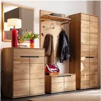 Lomadox Garderoben-Set AVESTA-06, (Spar-Set, 5-St., Garderobenbank Paneel Garderobenschrank Spiegel Schuhschrank), in Eiche teilmassiv, grifflos