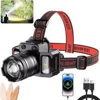 GENETIC System LED Stirnlampe LED Stirnlampe USB mit Bewegungssensor Zoom IPX4 Outdoor Akku (Stirnlampe LED Set Outdoor mit Sensor Zoom und Akku USB, LED Stirnlampe Set mit USB-C Kabel Stirnband Sensor Outdoor), Bewegungssensor Zoom IPX4 USB-C Akku P